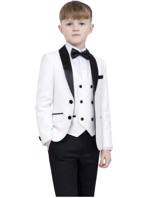 Boys 5 Piece White/Black Tuxedo Suit Milano Mayfair
