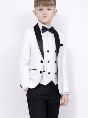 Boys 5 Piece White/Black Tuxedo Suit Milano Mayfair