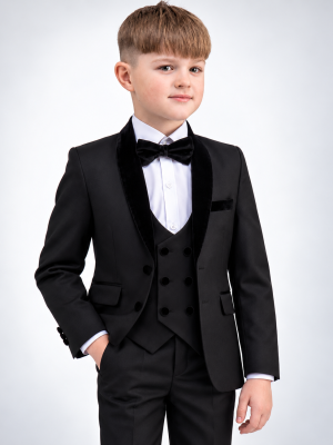 Boys 5 Piece Black Velvet Lapel Tuxedo Suit Milano Mayfair