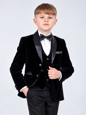 Boys 5 Piece Black Velvet Tuxedo Suit Milano Mayfair