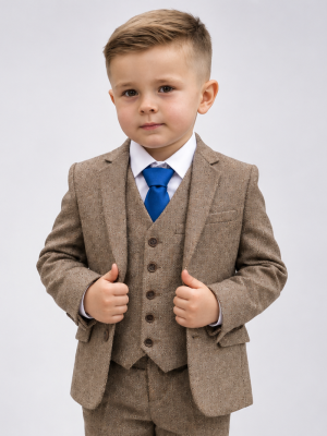 Baby Boys 5 Piece Light Brown Tweed Suit