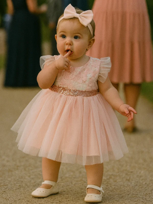 Baby Girls Peach Flower Dress