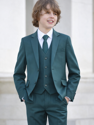 Boys 5 Piece Dark Green Suit