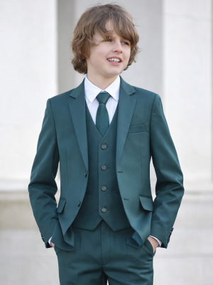 Boys 5 Piece Dark Green Suit