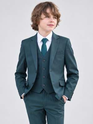 Boys 5 Piece Dark Green Suit