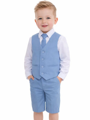 Baby boys 4 Piece Blue Linen Shorts Set