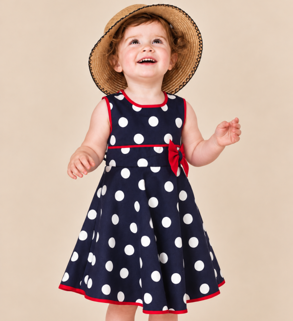 Baby polka dot dress with hat-1