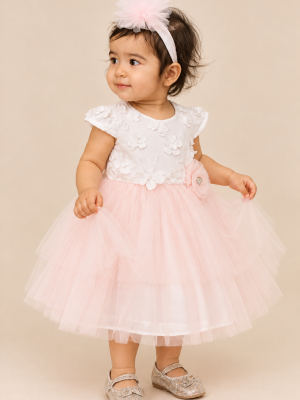Girls ivory / Pink Butterfly Dress