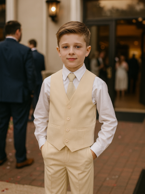 Boys 4 Piece Sand Linen Trouser Suit