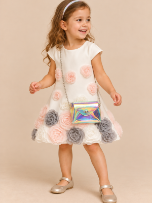 Girls White Grey Flower Bag