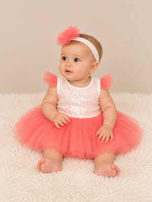 Girls coral sparkle dress