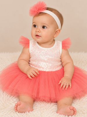 Girls coral sparkle dress
