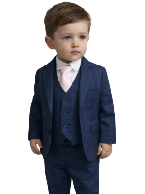 Baby Boys 5 Piece Navy Check Suit