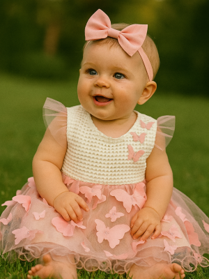 Baby Girls White/Pink Butterfly Dress