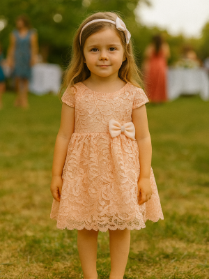Girls Peach Detailed Dress