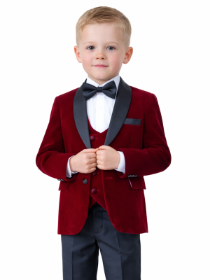 Baby Boys 5 Piece Wine Velvet Tuxedo Suit Milano Mayfair