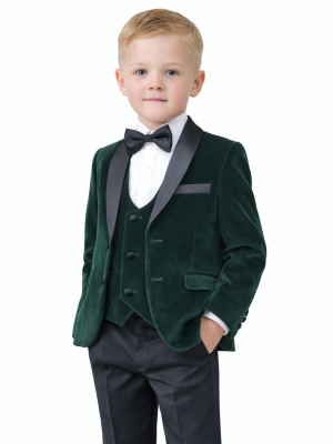 Baby Boys 5 Piece Green Velvet Tuxedo Suit Milano Mayfair