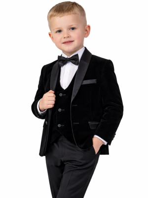 Baby Boys 5 Piece Black Velvet  Tuxedo Suit Milano Mayfair