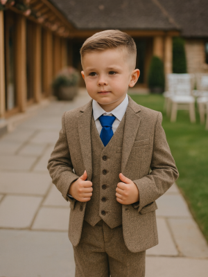 Baby Boys 5 Piece Light Brown Tweed Suit