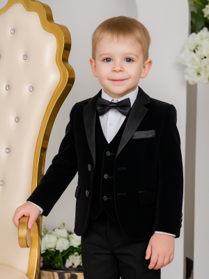 Baby Boys 5 Piece Black Velvet  Tuxedo Suit Milano Mayfair