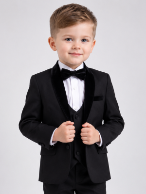 Baby Boys 5 Piece Black Velvet Lapel Tuxedo Suit Milano Mayfair