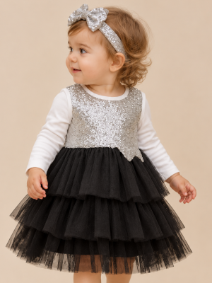 Girls Silver / Black Sparkle Dress