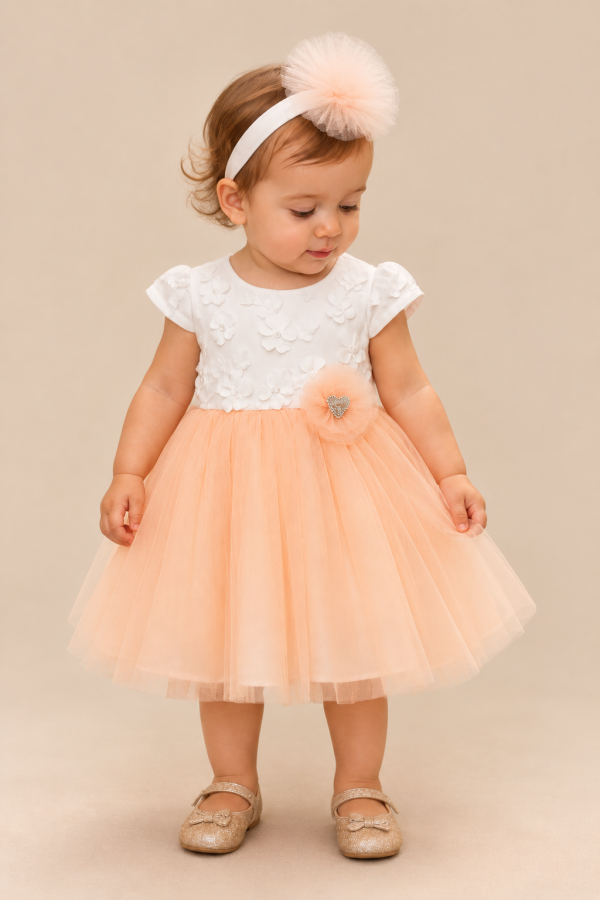 Girls ivory Peach Butterfly Dress-1