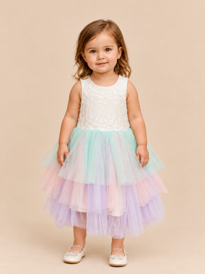Girls ivory Ruffle Dress