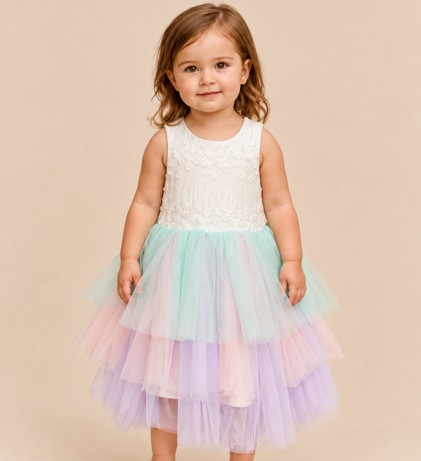 Girls ivory Ruffle Dress-1