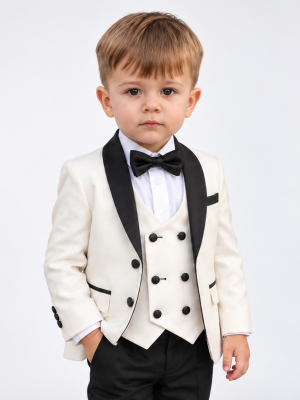 Baby Boys 5 Piece White/Black Tuxedo Suit Milano Mayfair