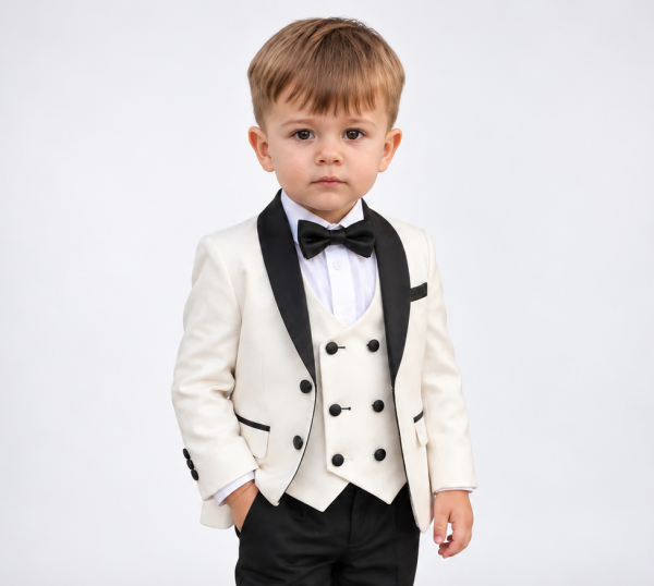 Young Boy in Ivory Tuxedo Portrait