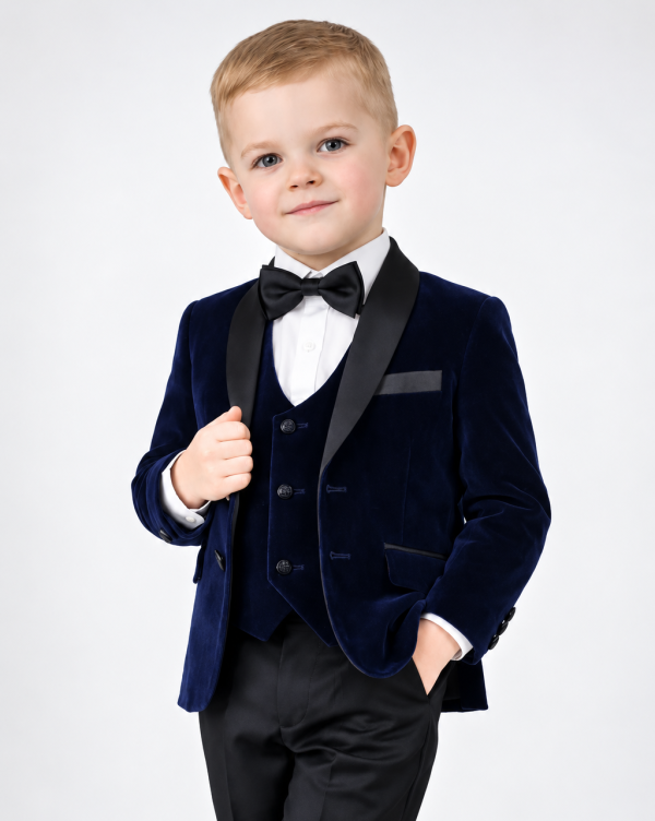 Young Boy in a Navy Velvet Tuxedo
