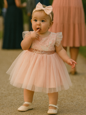 Baby Girls Peach Flower Dress