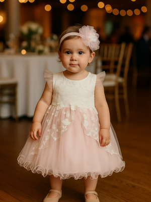 Girls Ivory / Pink Flower Dress