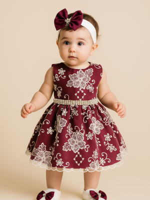 Clara Embroidered Burgundy Dress