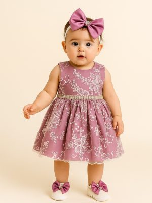 Clara Embroidered Pink Mauve Dress