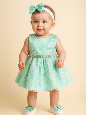 Clara Embroidered Mint Green Dress