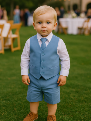 Baby boys 4 Piece Blue Linen Shorts Set