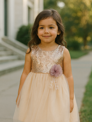 Girls Peach Sequin Dress