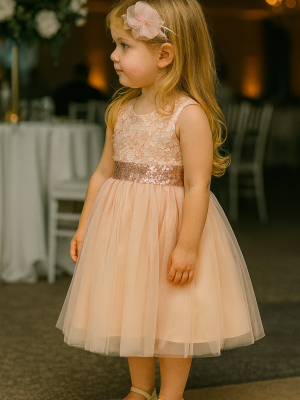 Girls Peach Bow Dress