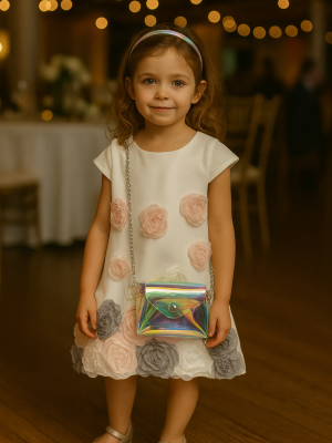 Girls White Grey Flower Bag