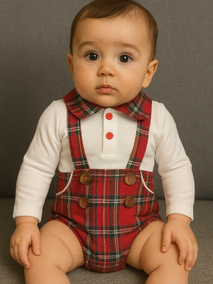 Baby Boys Red Tartan Romper