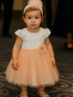 Girls ivory / Peach Butterfly Dress