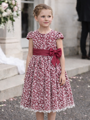 Girls Bella Burgundy Stitching Dress