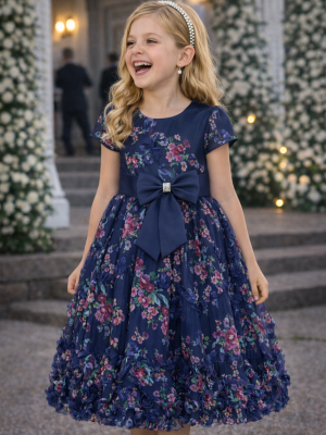 Girls Navy Floral Dress