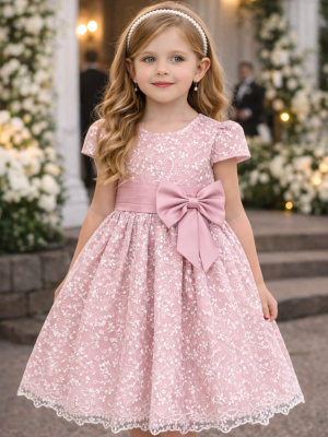 Girls Bella Pink Stitching Dress