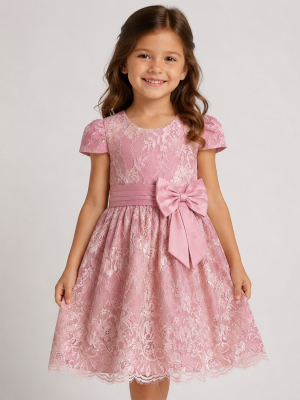 Girls Bella Dark Pink Stitching Dress