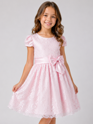 Girls Bella Pink Stitching Dress