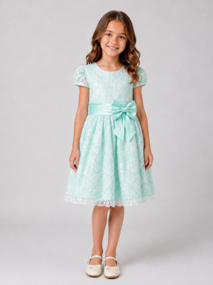 Girls Mint Stitching Dress