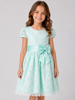Girls Mint Stitching Dress